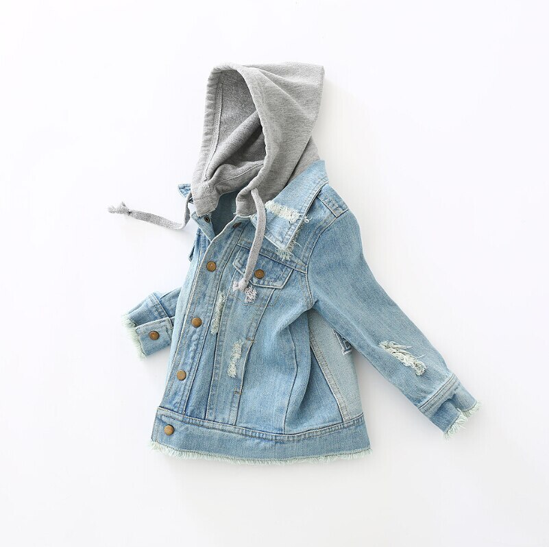 Pudcoco Cool Children Kid 2-8Y Winter Autumn Boys Girls Denim Jacket Coat Blue Pocket Single Breasted Long Sleeve Hooded Tops
