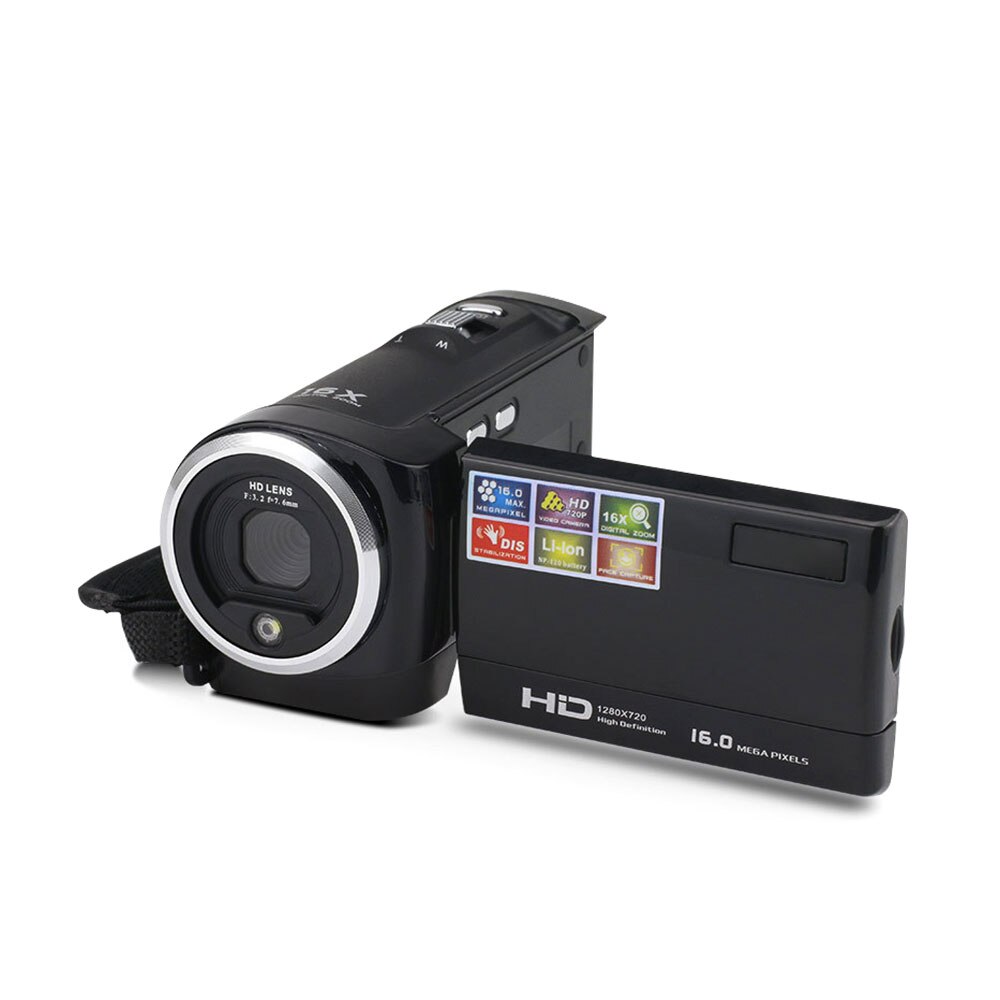 Video Camera Camcorder Vlogging Camera Fhd 1080P 16MP 16x Digitale Zoom 2.7 Inch 270 Graden Draaibare Lcd Met Batterij: Black