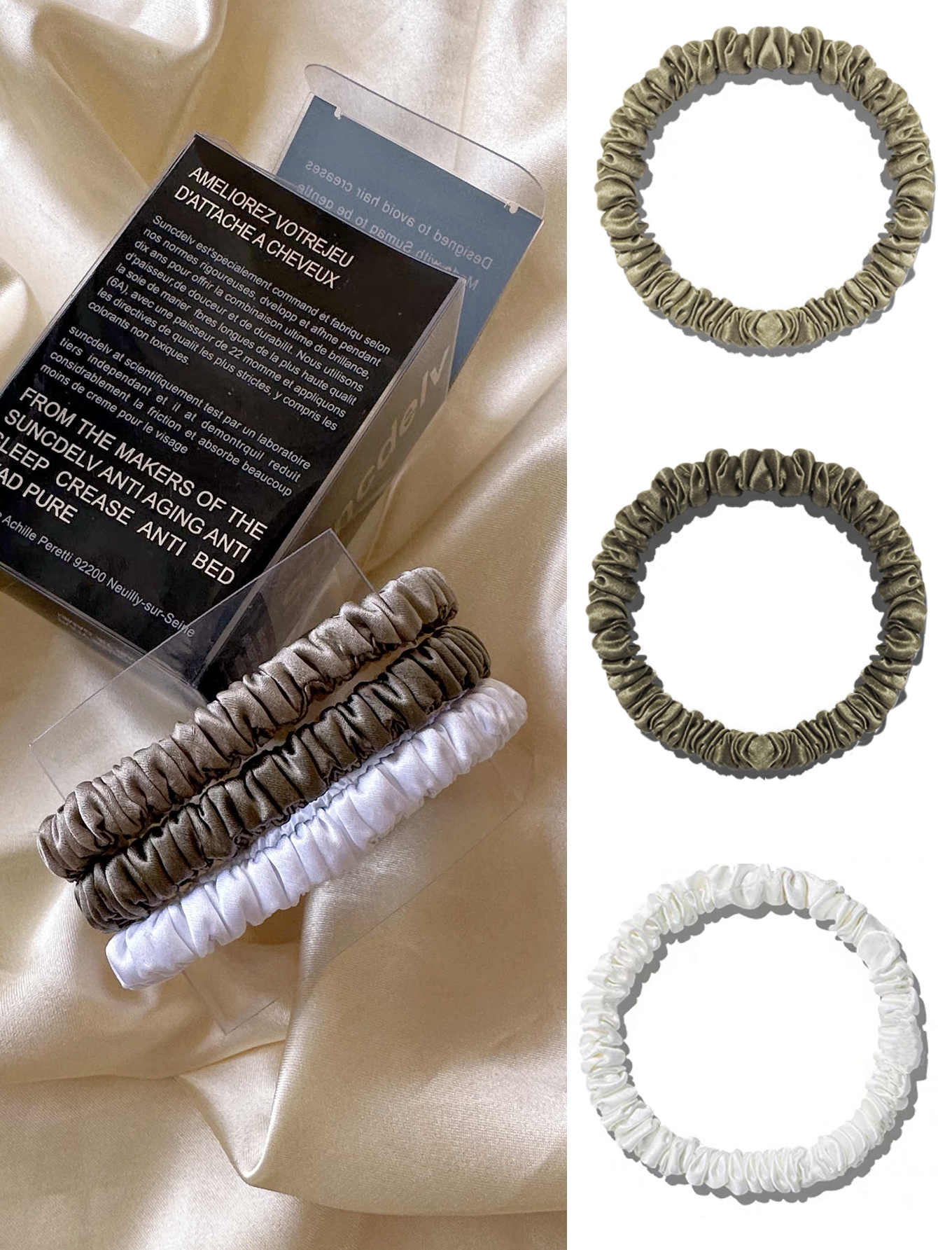 3PCS Box 100% Natuurlijke Zijde Effen Kleur Haarbanden Haar Scrunchies Vrouwen 6ASilk Haarbanden Haaraccessoires: Donkergrijs