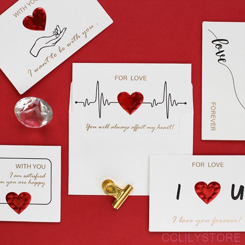 3D Red Heart Envelopes Romantic Valentine's Day Greeting Card Thanksgiving Foil Diy Love Thank You Card Message Card