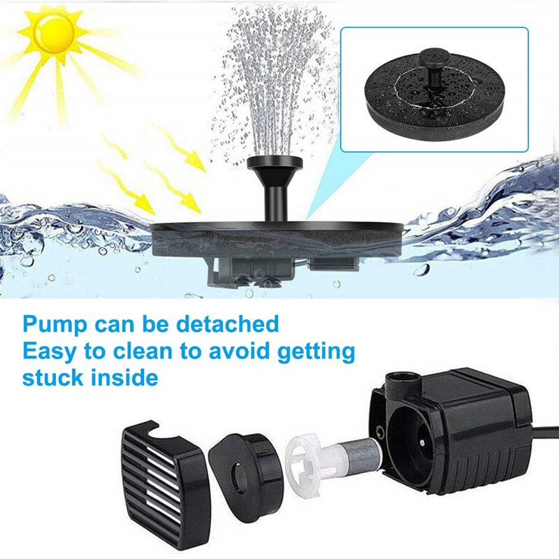 Solar Power Water Fountain Pump 7V Solar Garden Fountain Pump Bird Bath Fountain Water Floating Pond Garden Patio Decor Fountain