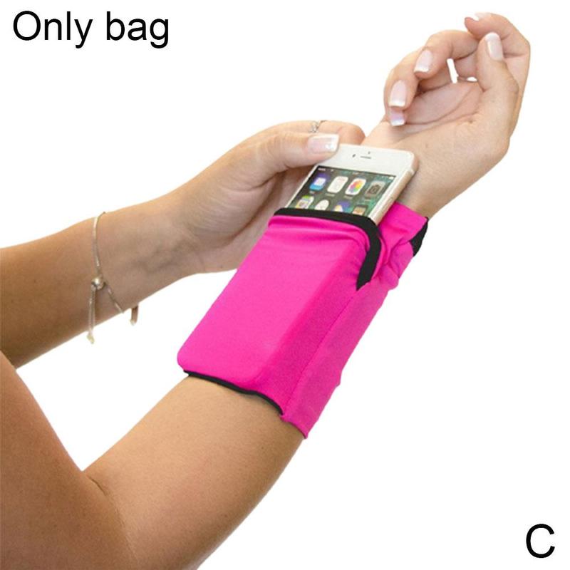 Bolso de brazo para teléfono móvil, accesorio deportivo elástico para la muñeca, para guardar llaves, tarjetas bancarias, para correr al aire libre o ciclismo: C