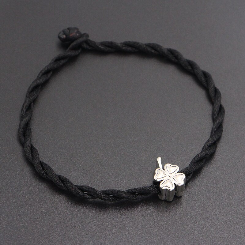 Klavertje Vier Liefde Hart Kralen 4 Mm Rode Draad String Armband Geluk Rode Handgemaakte Touw Bedelarmband Voor vrouwen Mannen Sieraden: Black