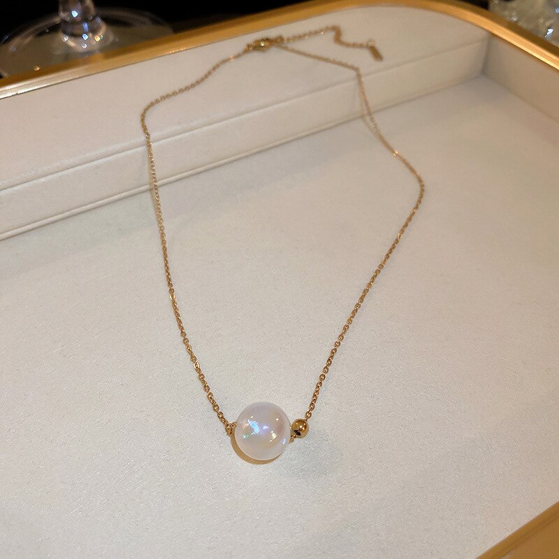 South korea mermaid ji pearl necklace simple cold wind collarbone chain oil temperament versatile necklace: 2