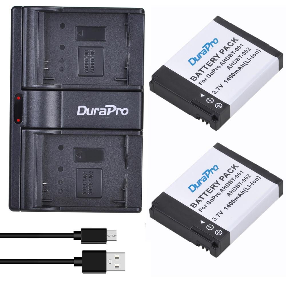 DuraPro 1400mAH AHDBT-001 AHDBT-002 Camera Battery+USB Dual Charger for GoPro Hero 1 2 Go pro Hero 1 2 1080p 960 NIB Camera: 2 Battery Set