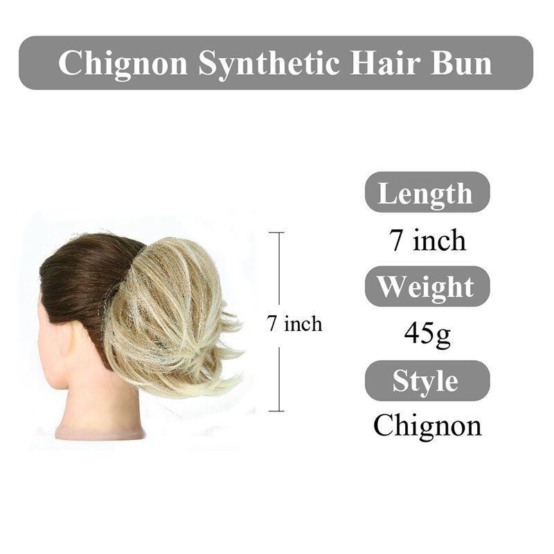 Xjbb syntetisk hår knold lige elastik hår extensions scrunchies donut chignon kort hestehale til kvinder