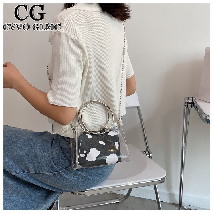 Cvvo Glmc Luxury Handbag 2PC Jelly Transparent Shoulder Messenger Bag Women Portable Crossobdy Bags