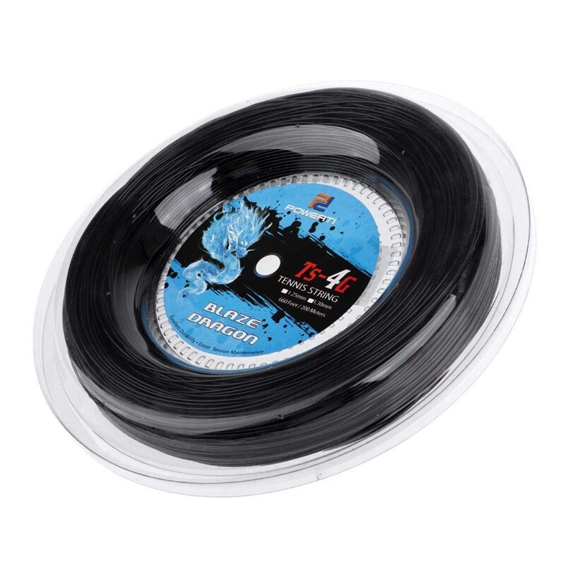 Powerti Tennis String 4G Polyester entraînement raquette corde 200M bobine Sport de gymnastique (1.25Mm) Sport entraînement String extérieur noir ficelle