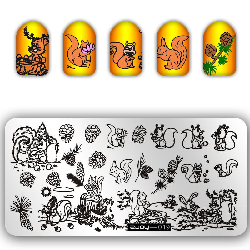 Eekhoorn En Pijnboompitten Patroon Nail Art Stamping Stamp Template Platen Beauty Stencil Gereedschap Voor Stempelen ZJOY-019