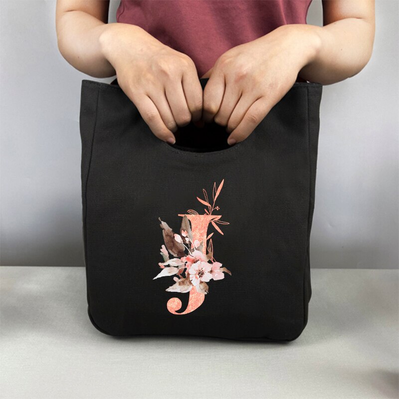 Fiambrera con estampado de letras rosas, bolsa de almuerzo refrigerada, portátil, aislante, para almacenamiento de comida, Picnic: 9PinkaJ