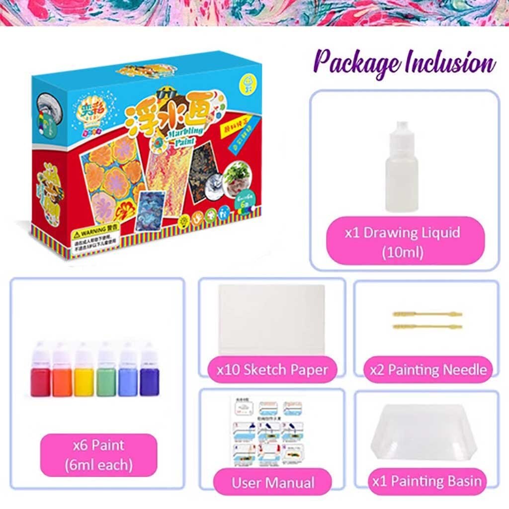 6 Colors 6ml Marbling Painting Kit DIY Painting Water Marbling Paint Art Set for Child beginners 2pc Painting Need