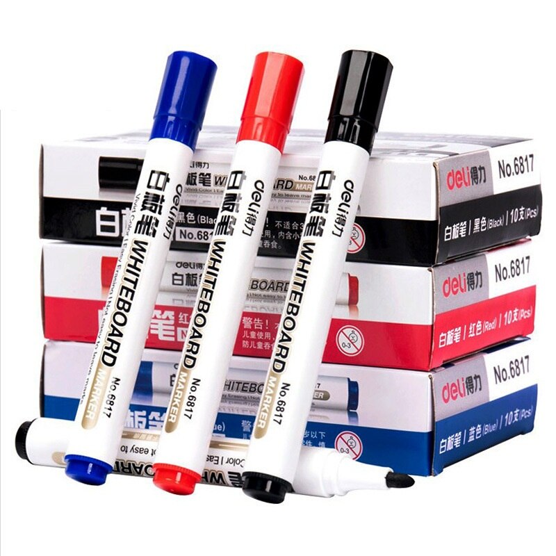 1pc Deli 2mm Easy Erase Whiteboard Marker Pen Black Blue Red Low-odor Fast Dry Markers Office School Supply Drawing Stationery