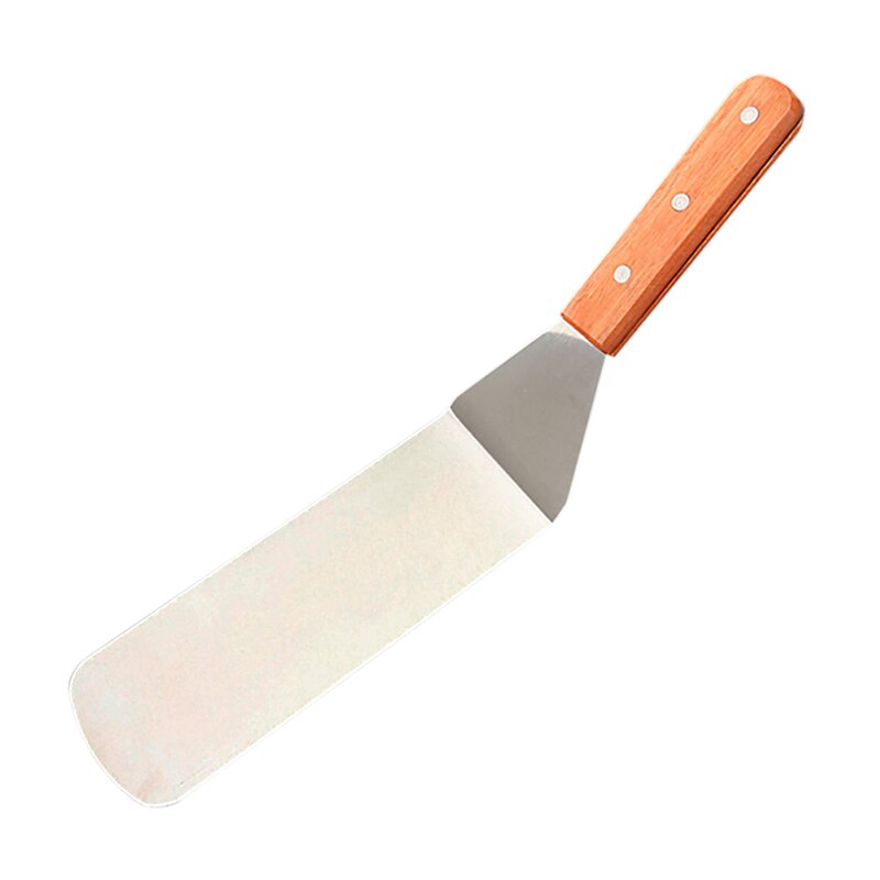 Trehåndtak rustfritt stål grillbiff pizza bakespade pizza spade ostspade: E
