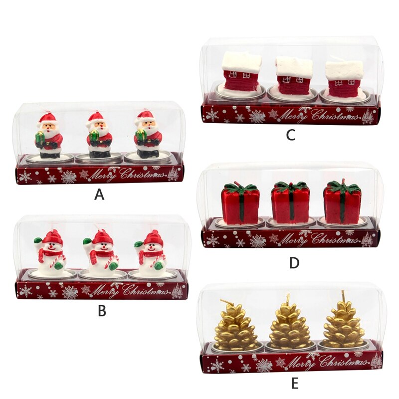 3 stks/set Christmas Party Decorations Kerstman Sneeuwpop Pine Cone Kaarsen Voor Viering Supplies