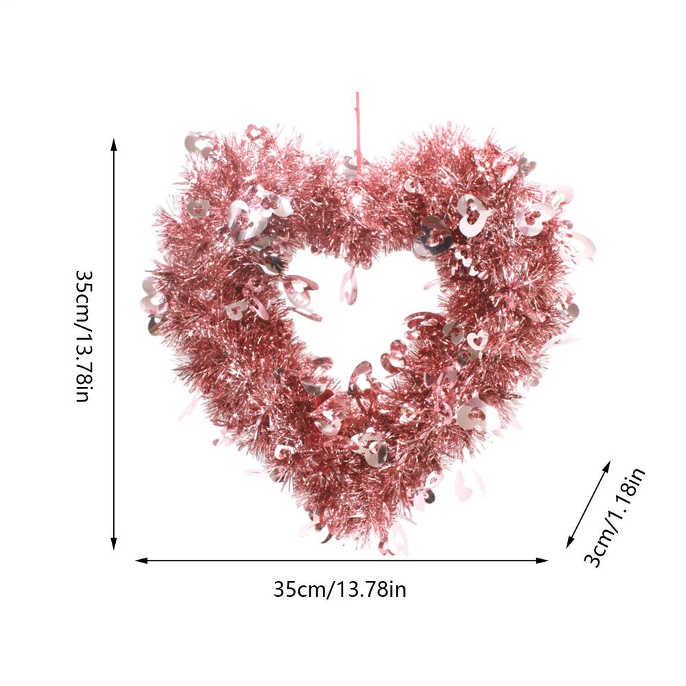 Corona de corazón de San Valentín, corona de puerta Artificial, corona de San Valentín en forma de corazón rojo, decoración romántica para el hogar: Rosa