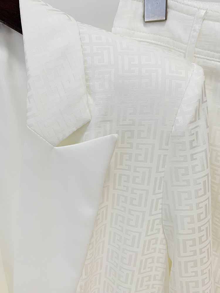 High Street 2024 Catwalk Pak Set Dames Dubbele Rij Knopen Monogram Jacquard Dunne Blazer Broek Set 2 Stuks