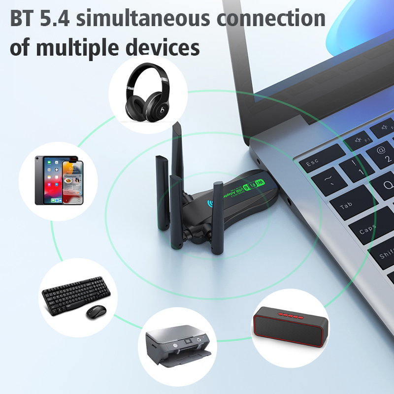 Scheda di rete WiFi 900Mbps 2.4G/5Ghz Bluetooth 5.4 Dongle Wi-Fi6 AX900 Ricevitore wireless USB a 4 antenne per PC/Laptop Driver gratuito