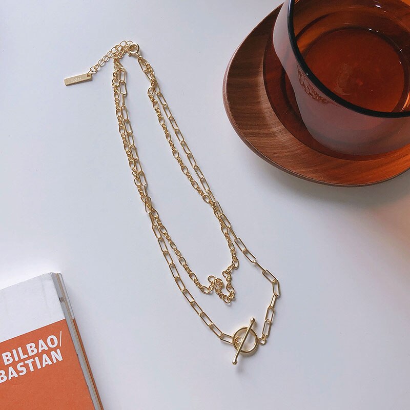 Peri'sbox-collier ras du cou en argent Sterling 925, chaîne à deux couches, collier minimaliste, cercle à couches