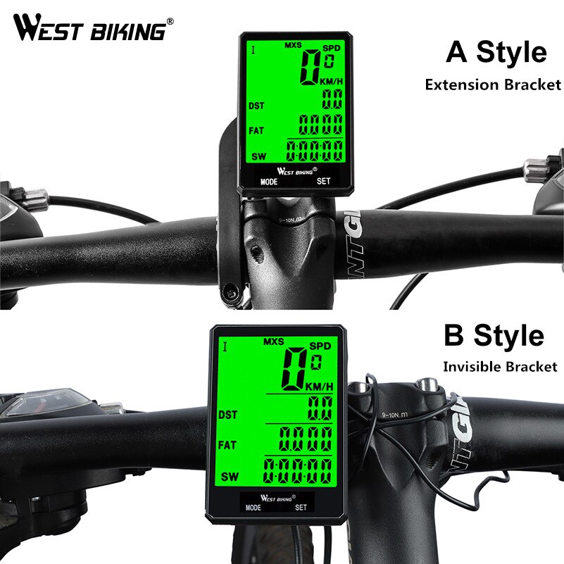 Velocímetro de ciclismo WEST BIKING, pantalla grande de 2,8 pulgadas, impermeable, 20 funciones, inalámbrico y con cable, odómetro de bicicleta, ordenador