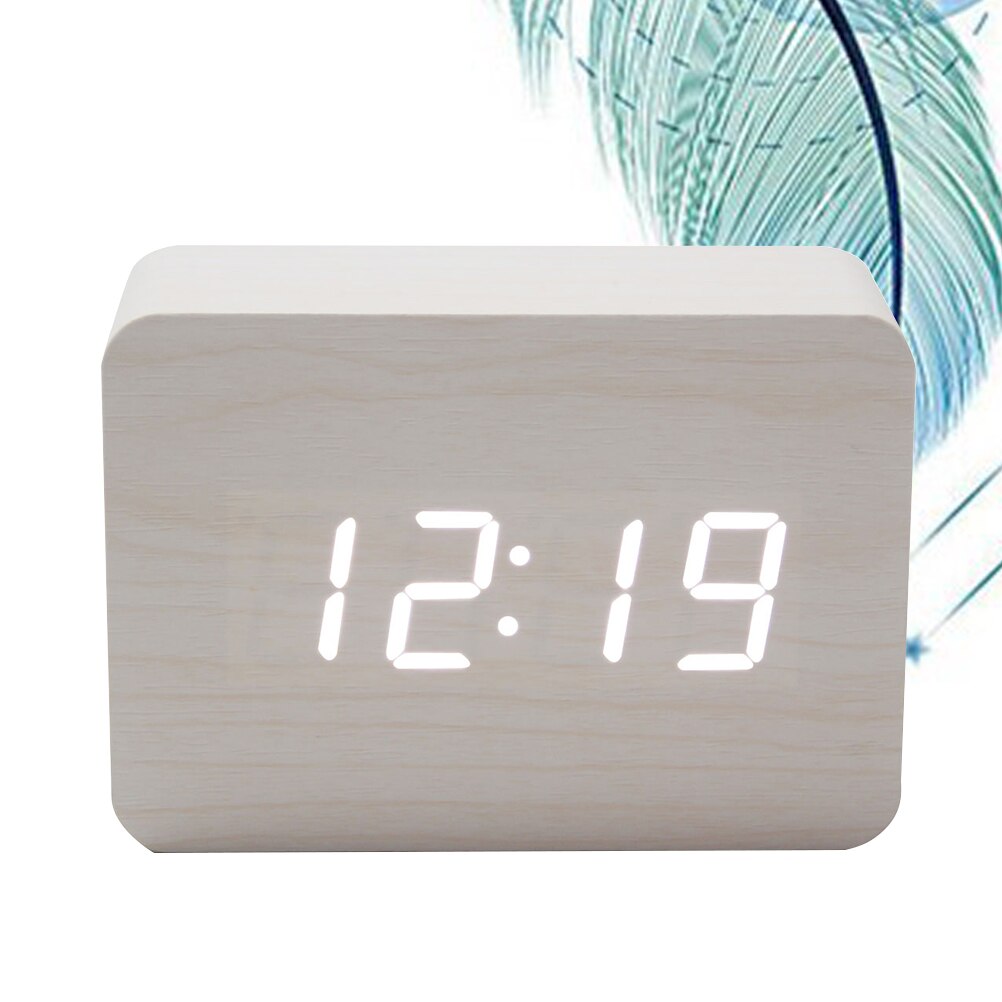 LED Electronic Wooden Clock Alarm Clock Table Clock for Home Office ( Yellow White Word) (Battery): Picture 3