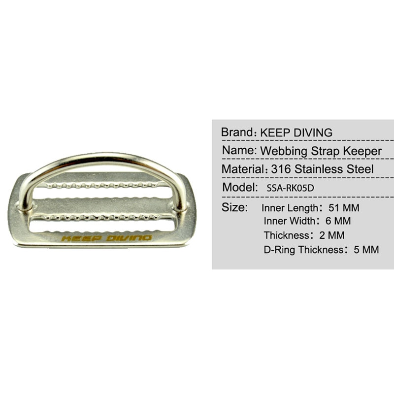 Scuba Diving 316 Stainless Steel 5cm Weight Belt Keeper with D Ring Harness