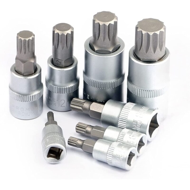 8 Pieces Torx Bit Socket Adapter 1/4" 3/8" 1/2" Drive Torque Spanner Ratchet Socket Wrench Stainless Steel Repair Tool