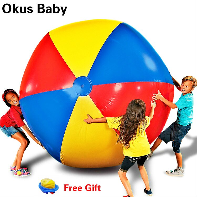 Nyeste 80cm/100cm kæmpe oppustelige badebold stor trefarvet fortykket pvc vand volleyball fodbold udendørs fest børnelegetøj
