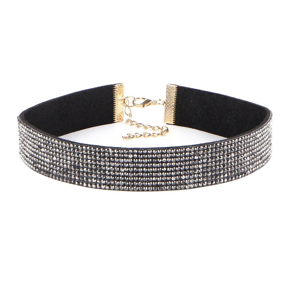 Frauen Halsband Kristall Strass Charme Damen Schmuck Samt Halskette Gold Silber Farben Elegante Frauen Schmuck Bijoux # BC: Black