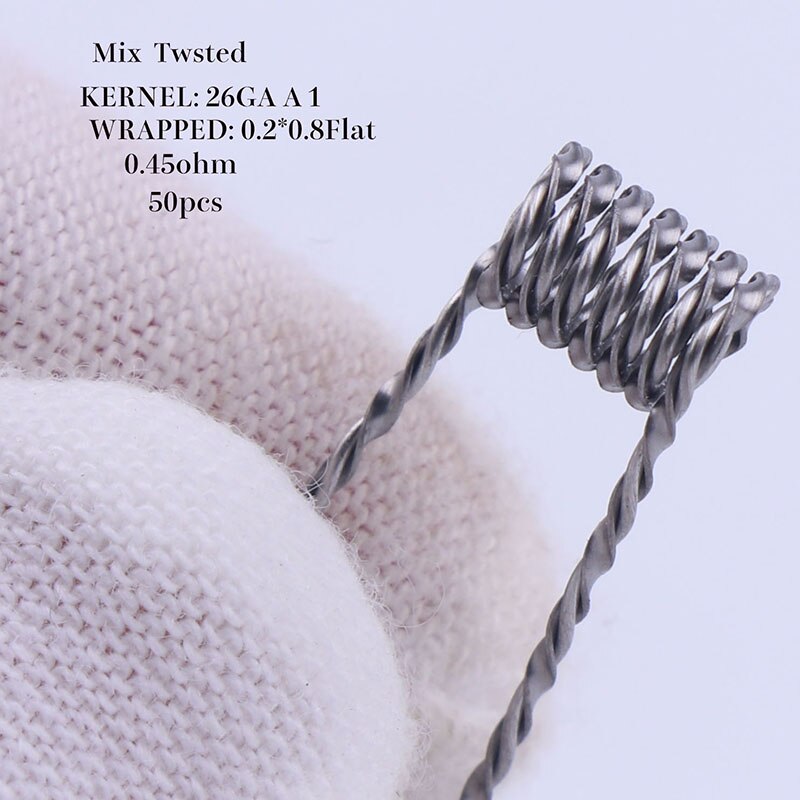 XFKM 50 pcs alien fused clapton tiger mix flat twisted coils premade wrap wires Quad hive Heating Resistance coil a1: mix twisted 0.5 50