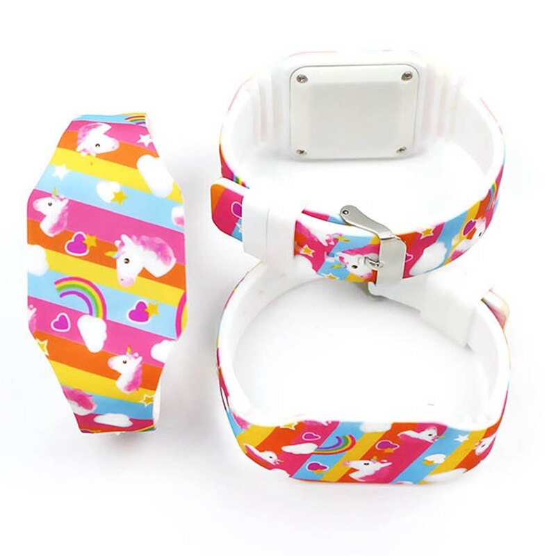 Børn drenge piger enhjørning print blød gummi digitale led ure børn studerende regnbue lysende ure