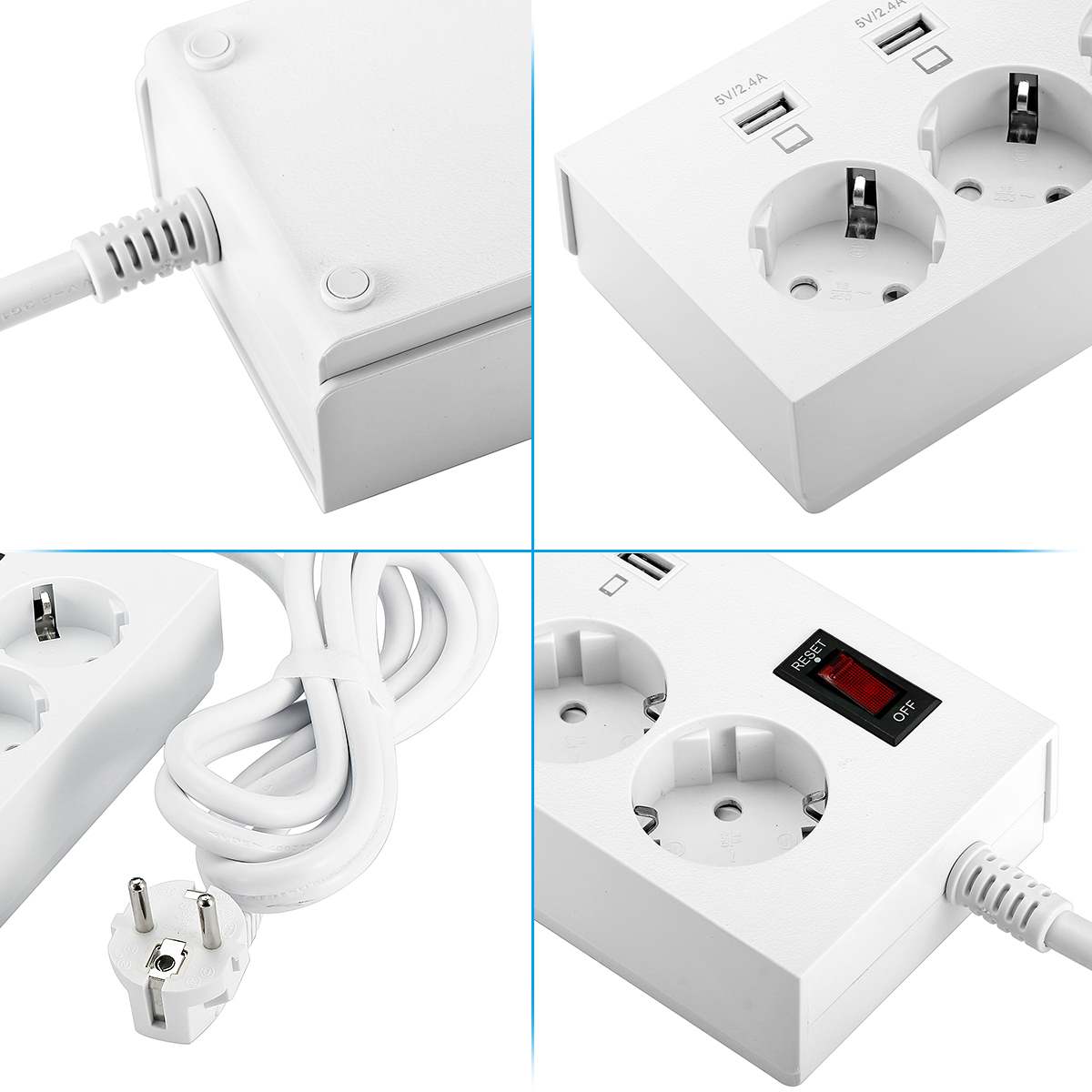 LEORY 5 Outlet 4 USB AC Sockets EU Strip Power Snellader met Snel Opladen Poorten USB3.0 Met 1.8 m verlengkabel