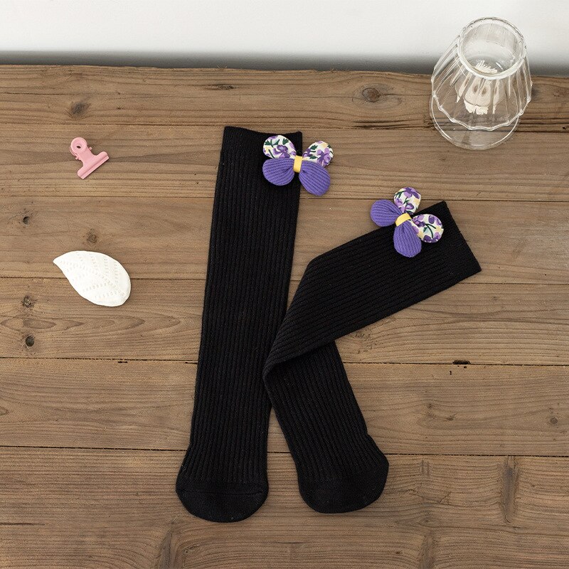 Chaussettes en coton peigné sans talon pour filles, bas de printemps et d'automne à mollet, princesse à fleurs, pour enfants de 1 à 15 ans: F / 1-7Y