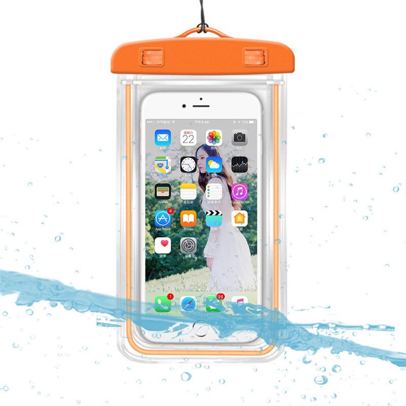 3.5-6 tommer vandtæt svømmetaske telefonpose drift dykning lysende undersøisk tørtaske telefon cover til vandsport strand: Orange