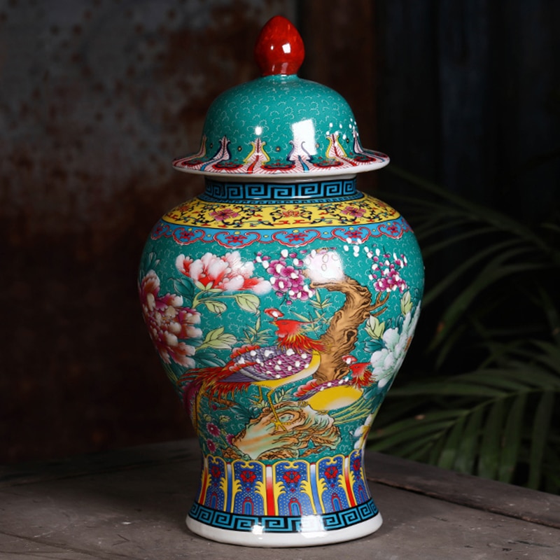 China Decorative Porcelain Ginger Jar Red Flower And Bird Retro Palace Style Vases Home Dec Table Centerpieces Wedding