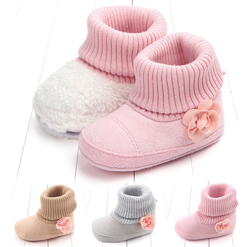 Thinck Lange Pluche Baby Peuter Meisje Snowboots Winter Baby Schoenen Leuke Bloem Zachte Katoen Breien Antislip Warm meisjes Laarzen