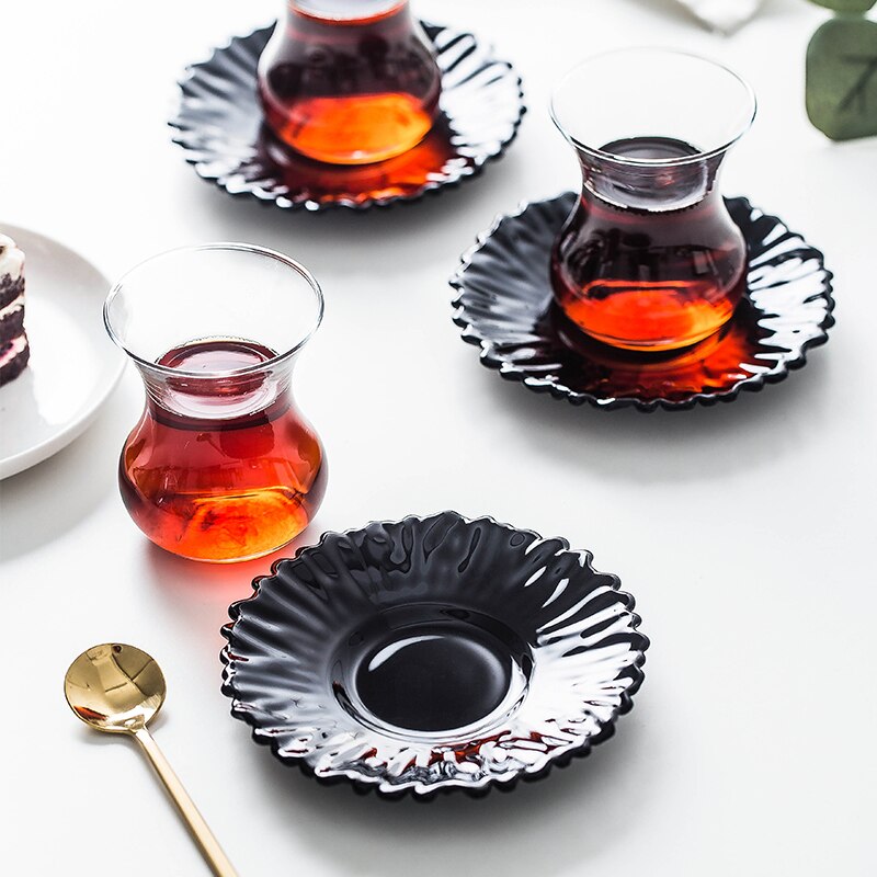 Turkije Zwarte Thee Kop &amp; Schotel Sets Espresso Koffie Lade Kit Hittebestendig Glas Tumbler Reizen Koffiekopje Marokkaanse thee Set