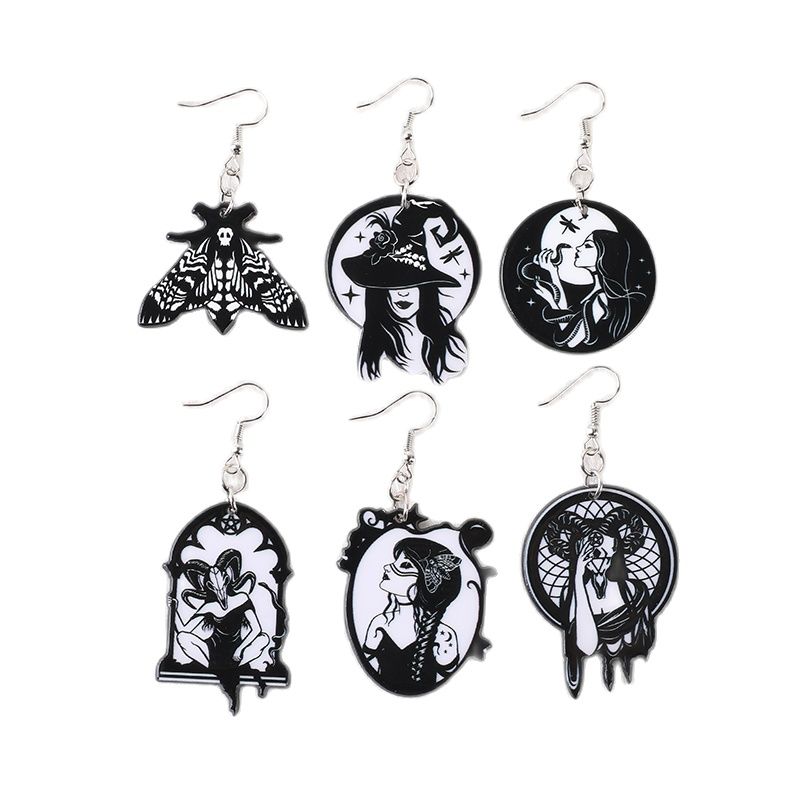 1Pair Wicca Witch Dead Moth Girl Dangle Earrings Acrylic Pagan Earring for Women Birthday