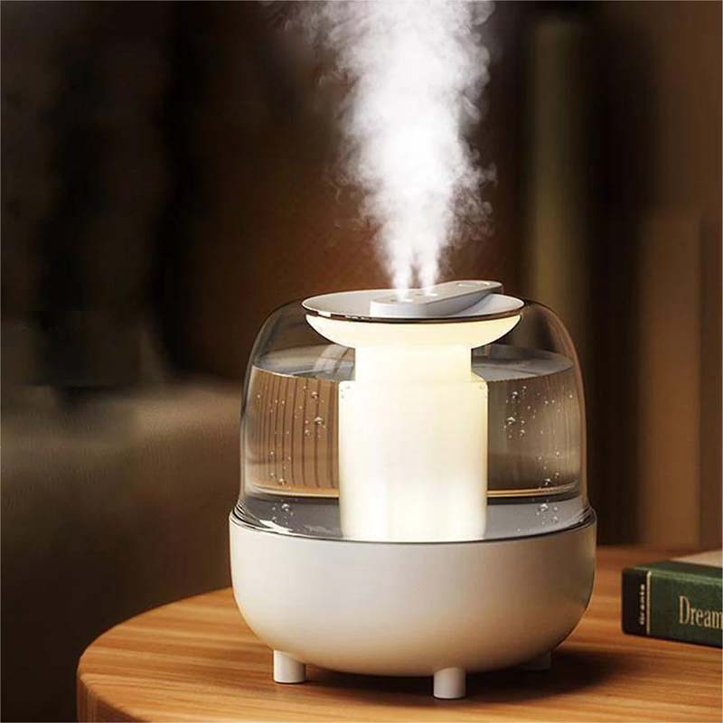 Humidificador aromático de gran capacidad de 4L, humidificador de aire ultrasónico para el hogar, purificador de aire, humidificador con luz Led, doble pulverización: Blanco