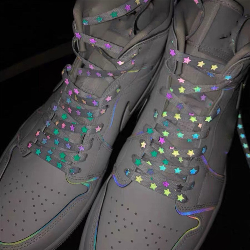 Cordones reflectantes holográficos de doble cara, cordones planos reflectantes de alto brillo para zapatillas deportivas, novedad