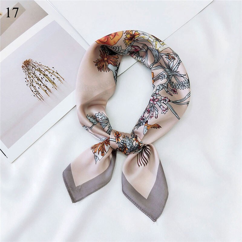 Foulard carré en soie imprimé pour femme, petit foulard de cou, bandeau pour cheveux, foulard, foulard, bandana, châle: 17