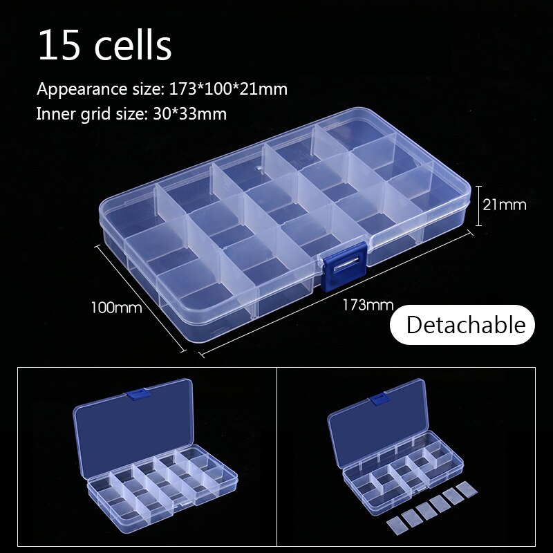 12 Sizes Plastic Storage Jewelry Box Compartment Adjustable Container for Beads earring box for jewelry rectangle Box Case: 15 cells small