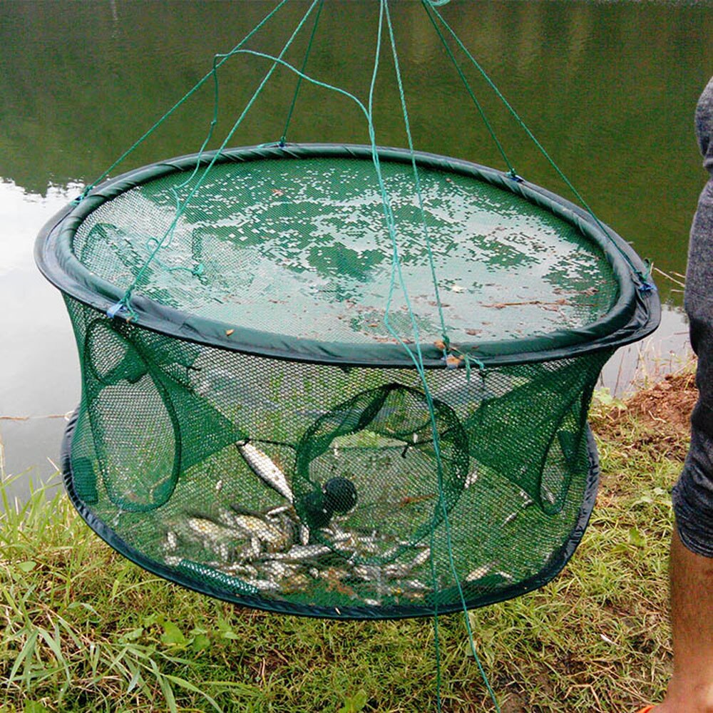 FishingLife Foldable Portable Automatic Fishing Shrimp Trap Net Fish Shrimp Minnow Crab Cast Mesh Two Layers 5 6 7 8 Holes