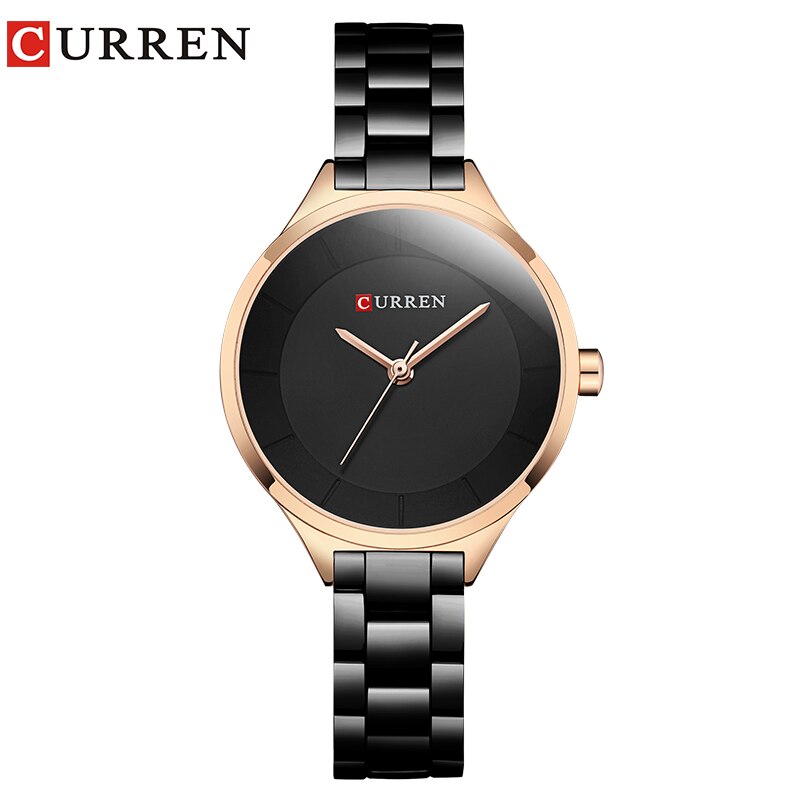 Curren Top Brand Dames Horloges Roestvrij Stalen Band Quartz Vrouwelijke Horloge Dames Klok Relogio Feminino: black