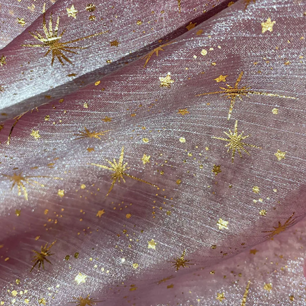Bronserende skinnende krepp organza-stoff til damefestkjole i metervare glitter stjernemåne paljettnettgarn til diy-håndverk: Kamel