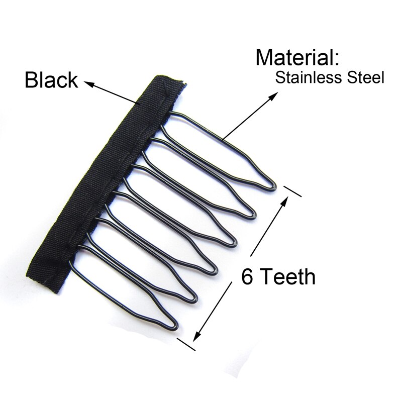25Pcs Rvs Pruik Kammen Voor Pruik Caps Goedkope Clips Voor Pruik Stalen Vork Pruik Accessoires Zwart Clips Voor hair Extensions: 6 Teeth Black