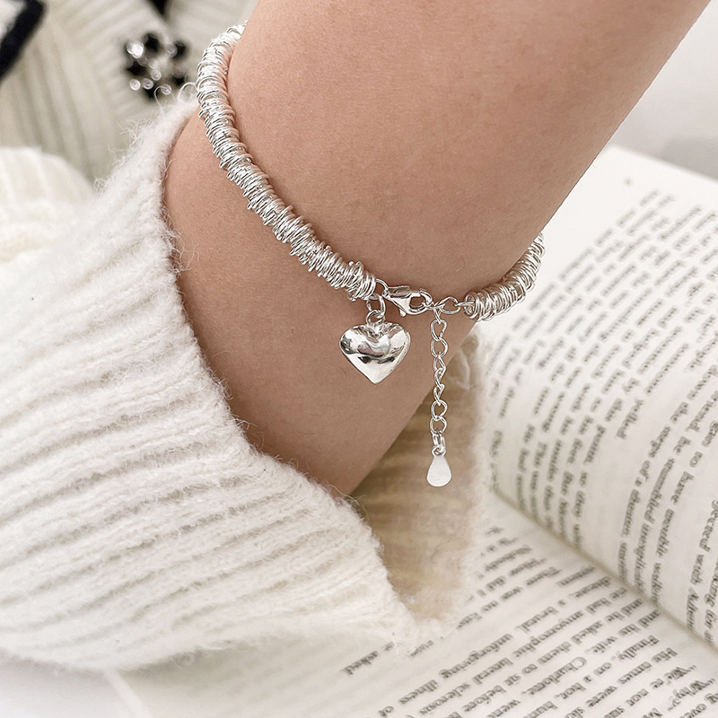 Mejor venta romántica amor corazón círculo redondo Plata de Ley 925 señoras encanto pulsera joyería para mujeres de boda No se decolora