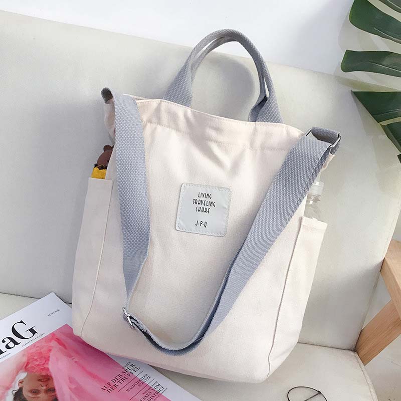 Donne della Tela di Canapa del Sacchetto di Spalla Delle Signore Casual di Velluto A Coste di Stoffa Morbida Borsa Con Tracolla Libri Sacchetto di Strisce di Stoffa Femminile Della Borsa di Borse per la Spesa: WHITE