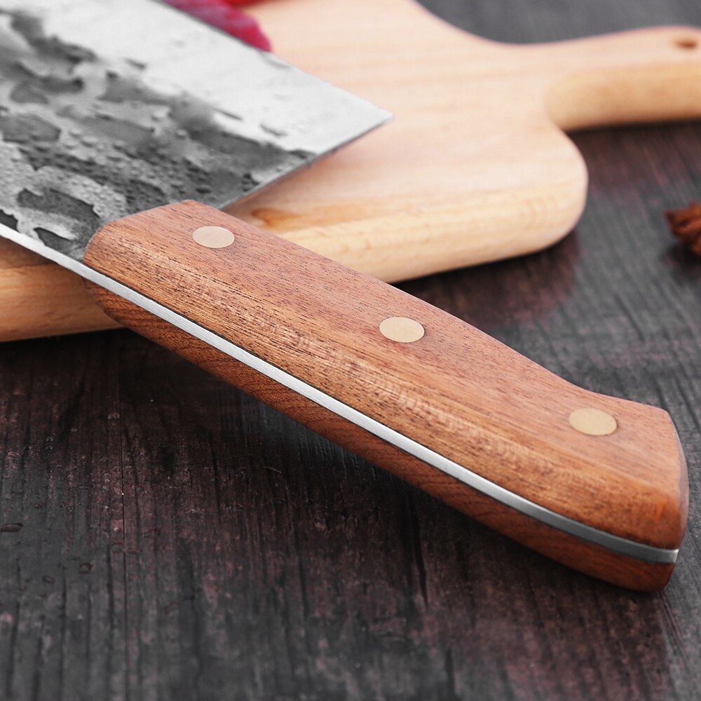 Handmade Forged Kitchen Butcher Knife Wide Blade Stainless Steel Knife Full Tang Wood Handle Cleaver Chopping Chef Knife Sheath