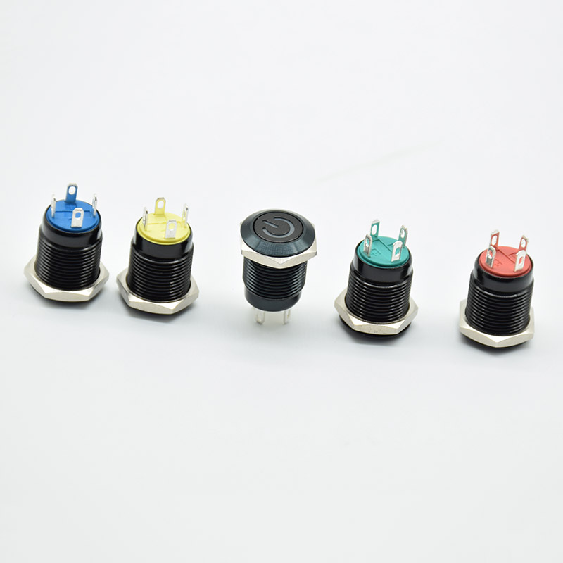 Push Button Switch 4 Pin 12mm Waterproof illuminated Led Light Metal Flat Momentary Switches with power mark 3V 6V 12V 24V 220V