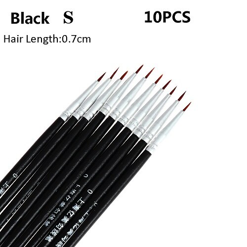 Juego de pinceles finos de nailon para pintura acrílica, pincel fino para pintar a mano, suministros de arte, bolígrafo para dibujo artístico, 10 unidades: Black S